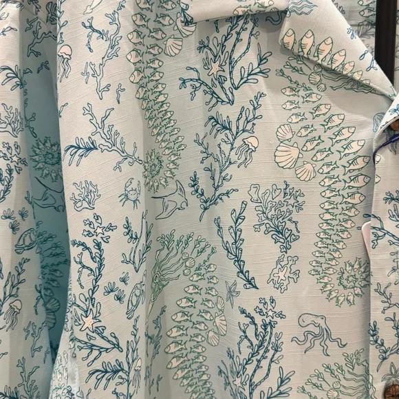 CARIBBEAN Big & Tall Seahorse Print Short Sleeve Woven Camp Shirt. Size 2XL. NEW - Picture 6 of 7